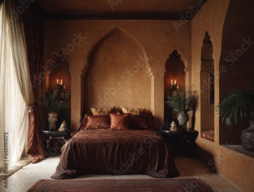 A sophisticated bedroom wit...
