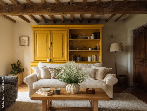 A cozy living room with a b...