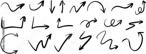 Hand-drawn black arrows collection on transparent background. Vector EPS 10