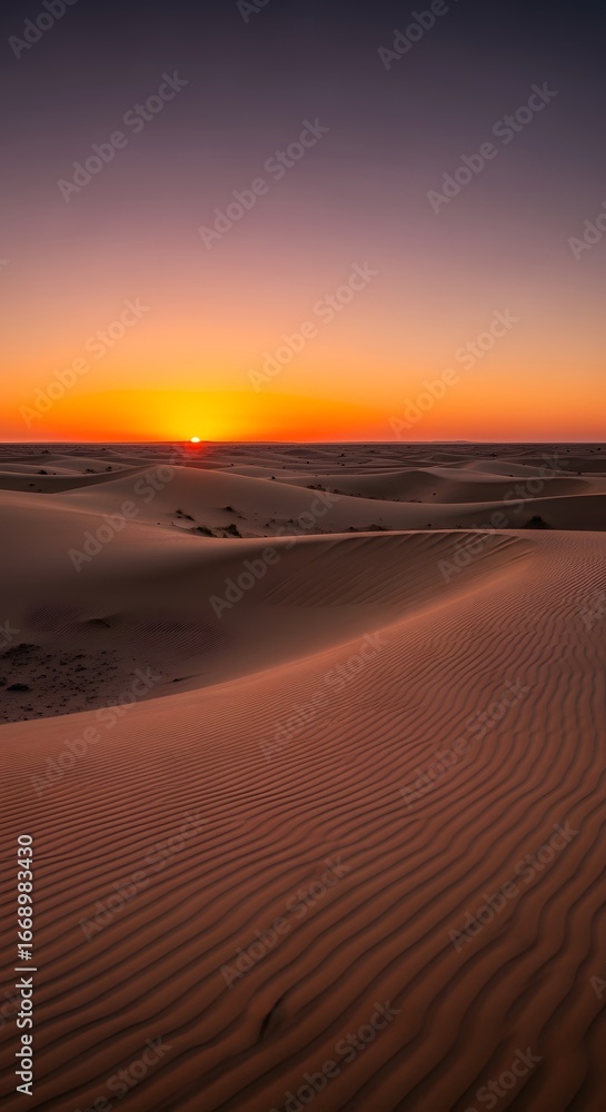 Naklejka premium Beautiful sunset over the sand dunes in the desert landscape