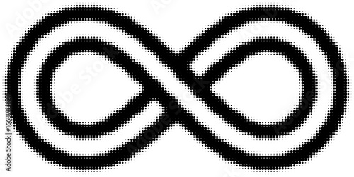 Black pixelated infinity symbol, symbolizing endlessness. Vector illustration