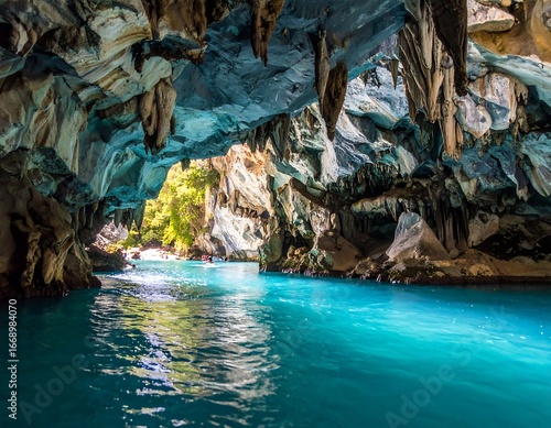 Turquoise cave waterway