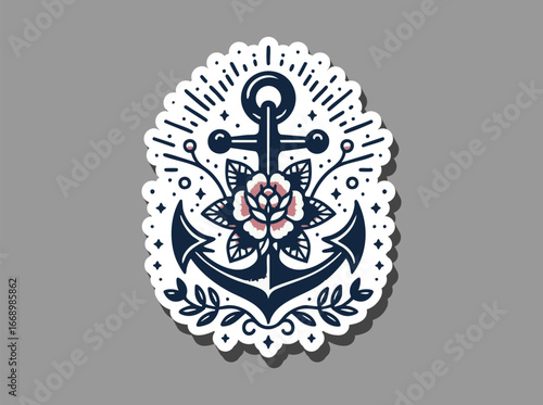 Anchor and Rose Old School Tattoo Design Illustration