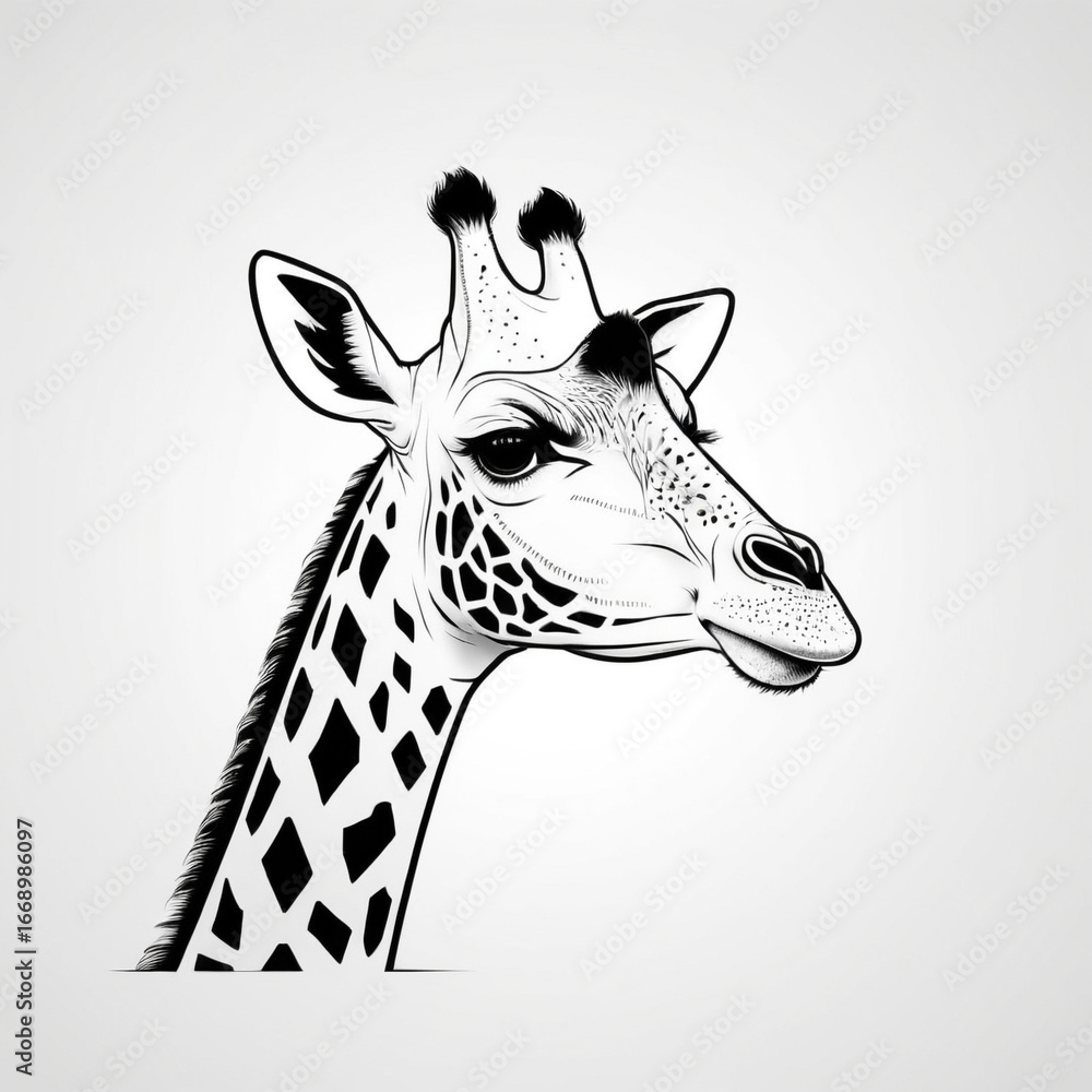 Naklejka premium Giraffe portrait with intricate details in a minimalist design style