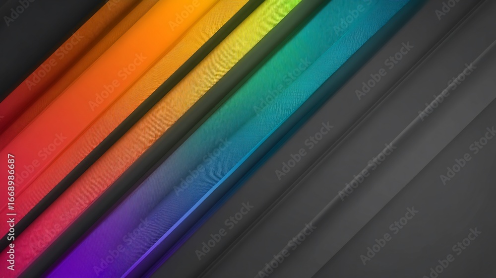Obraz premium Diagonal rainbow stripes over gray