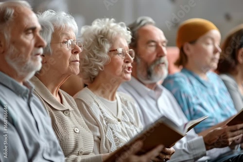 Group of seniors singing together at choir rehearsal