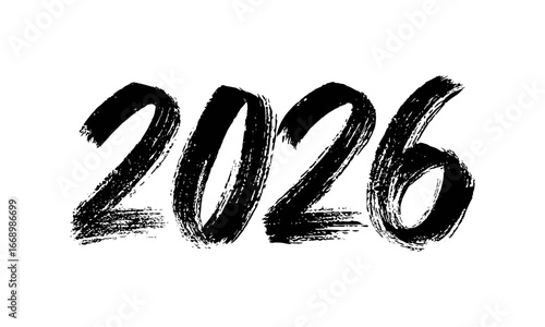 Year 2026 Ink Brush Stroke Typography Vector — Grunge Lettering Numbers