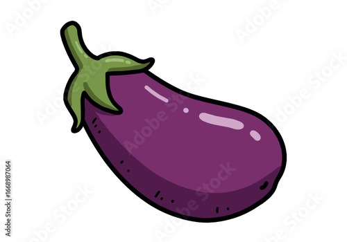 Cartoon illustration of a fresh purple eggplant on white background  
