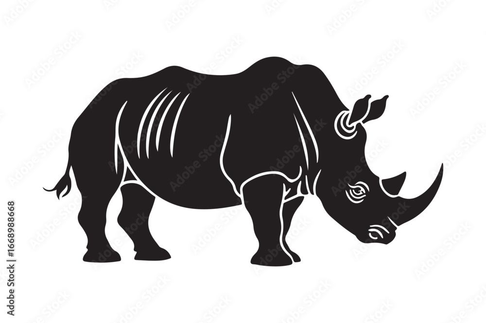 Fototapeta premium Silhouette of a powerful rhinoceros with a horn