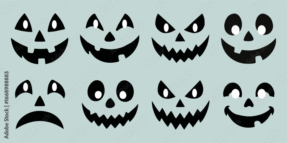 Halloween icon set. Pumpkin emoticons collection, jack-o-lantern faces in textured style. Vector Halloween icon set. Pumpkin emoticons collection, jack-o-lantern faces in textured style. Vector