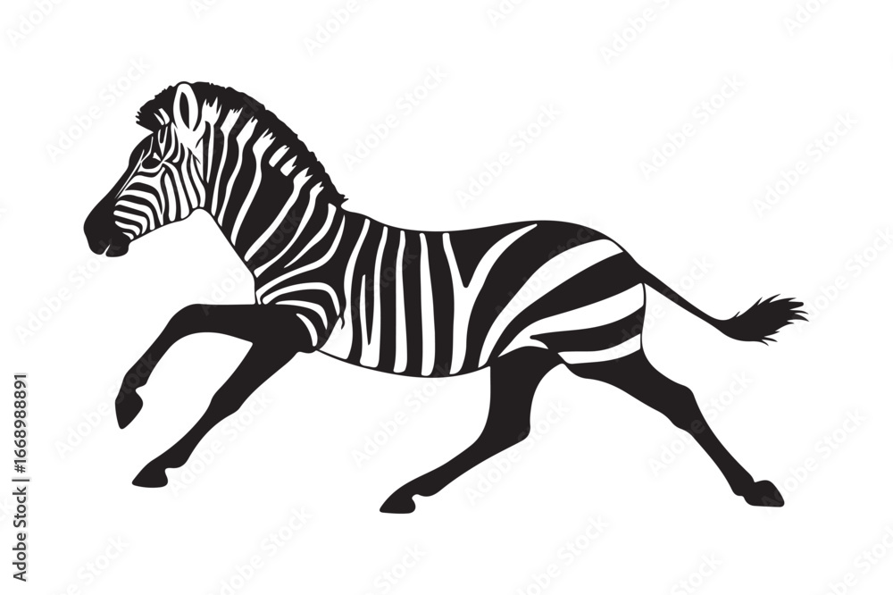 Fototapeta premium Black and white silhouette of a running zebra
