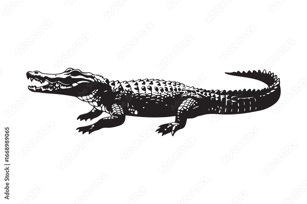 Fototapeta premium Vintage black and white illustration of an alligator