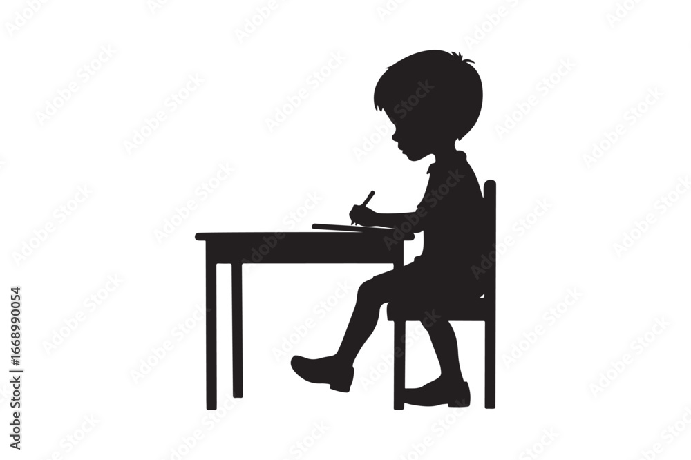 Fototapeta premium Silhouette of a child studying at a desk