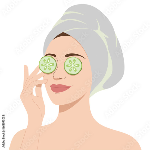 Beautiful spa girl mask towel vector illustration isolated on white background