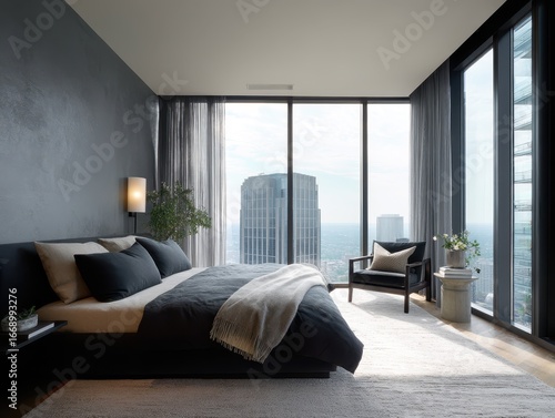 A modern, minimalist bedroo...