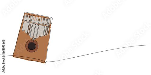 Minimalist line drawing with color accents of a kalimba. Traditional thumb piano musical instrument illustration for folk music, cultural heritage, and design concepts.