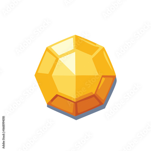 Bright golden multifaceted gem illustration with shining facets and a subtle shadow