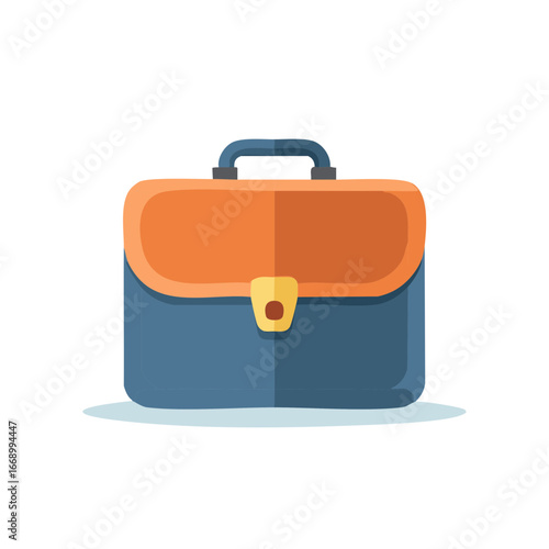 Business briefcase with orange flap and yellow latch on a white background