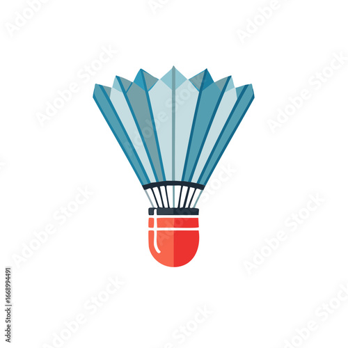 Single badminton shuttlecock with blue feathers and red base for sports recreational activity
