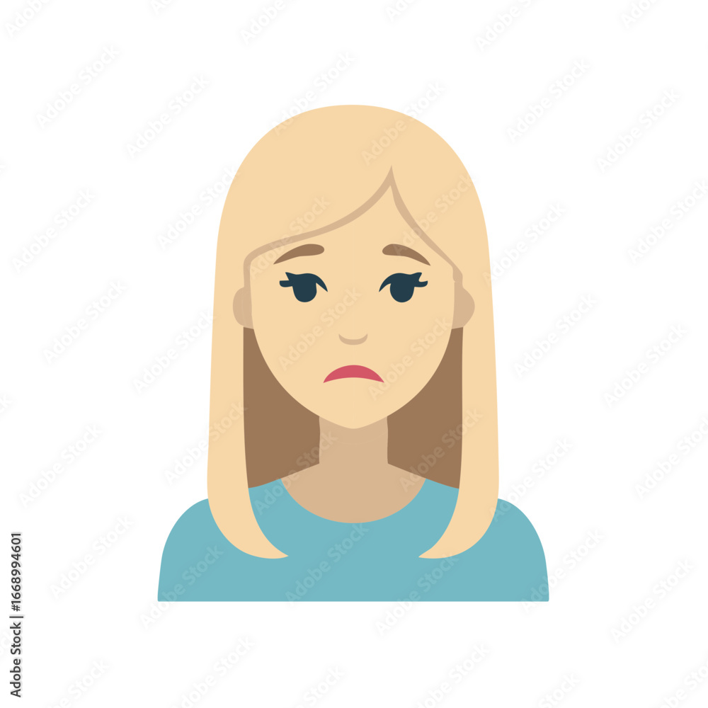 Vector portrait of a blonde woman with a sad facial expression, simple illustration style Vector portrait of a blonde woman with a sad facial expression, simple illustration style