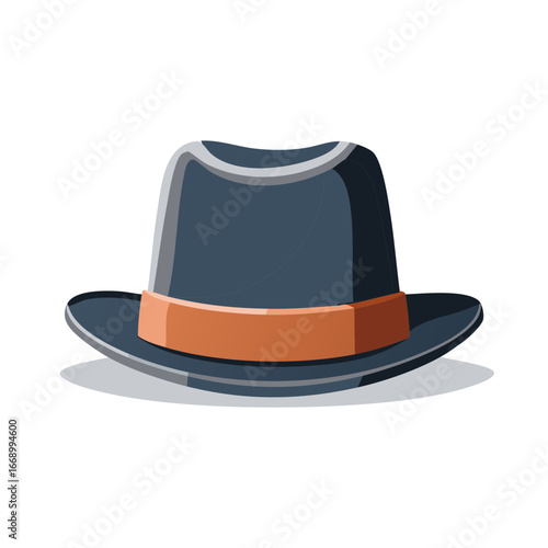 Classic dark fedora hat with an orange ribbon band vector illustration