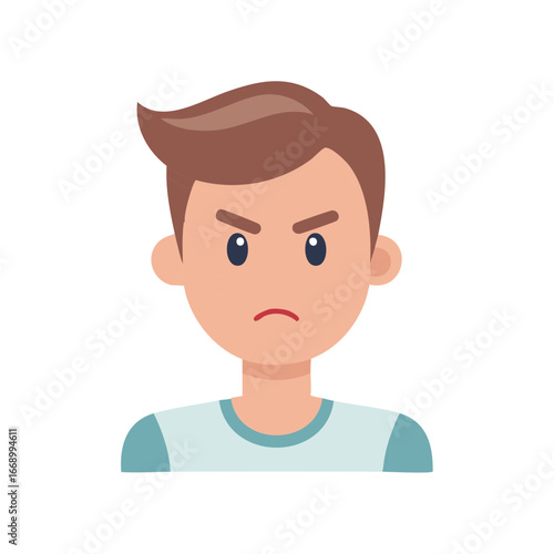 Young Boy Expressing Anger and Frustration with Sharp Eyebrows and Downward Mouth