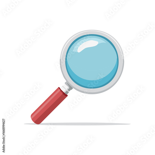 Magnifying glass with red handle and blue lens for detailed examination and research