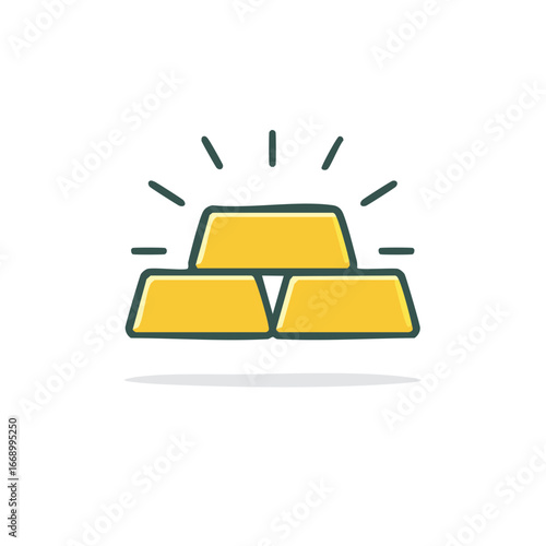 Stacked gold bars radiating light in a simple hand-drawn illustration style