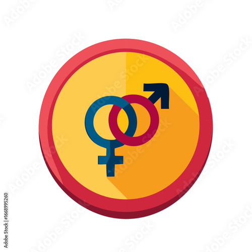 Overlapping gender icons on a yellow circle, representing both male and female in a stylized way