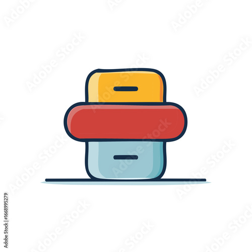 Stylized icon of a document printer or copy machine with colorful red, yellow, and blue elements