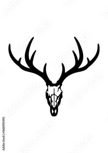 Deer Skull with Large Antlers Silhouette