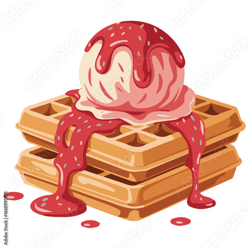 Vector image waffle strawberry ice cream isolated on white background