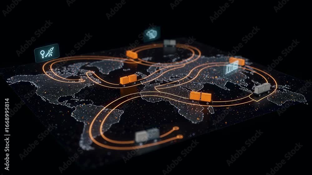 Global supply chain map showing container movement and parcel tracking ...