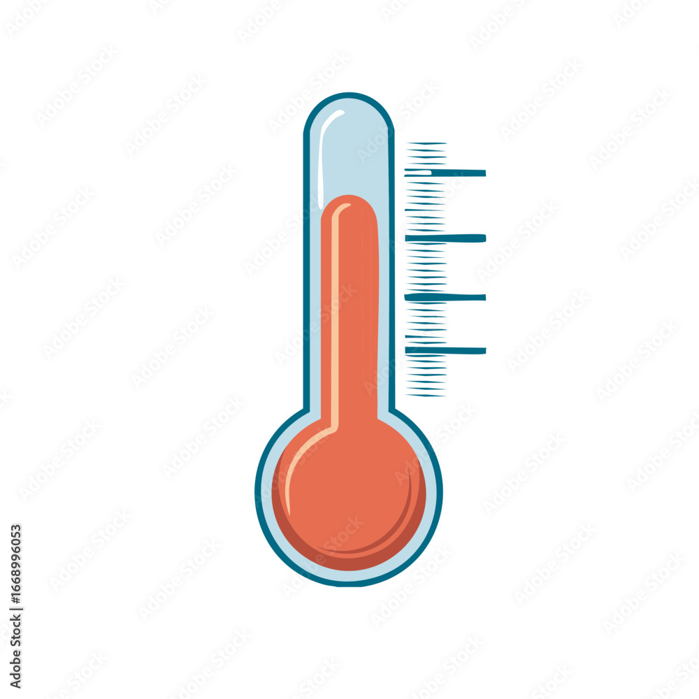 Illustrated thermometer with red fluid indicating temperature, isolated design element. Illustrated thermometer with red fluid indicating temperature, isolated design element.