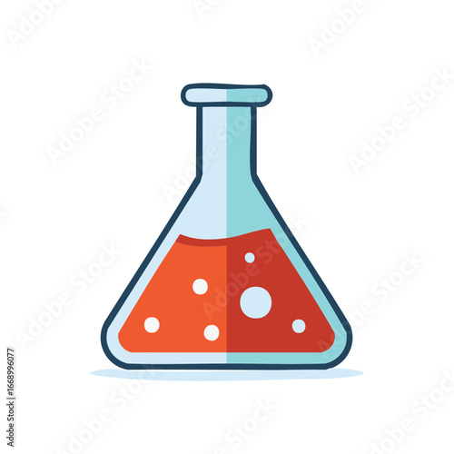 Erlenmeyer Flask with Red Liquid and Bubbles, Science Experiment Container Illustration