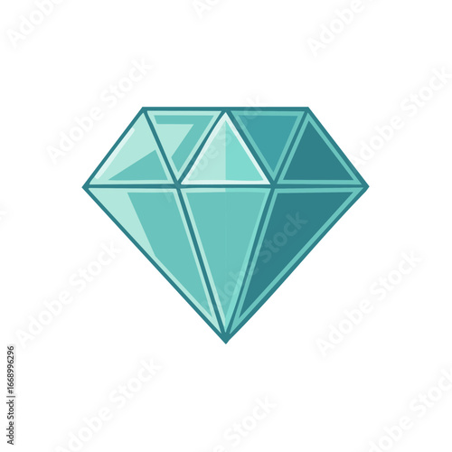 Stylized teal colored geometric diamond gemstone isolated graphic illustration