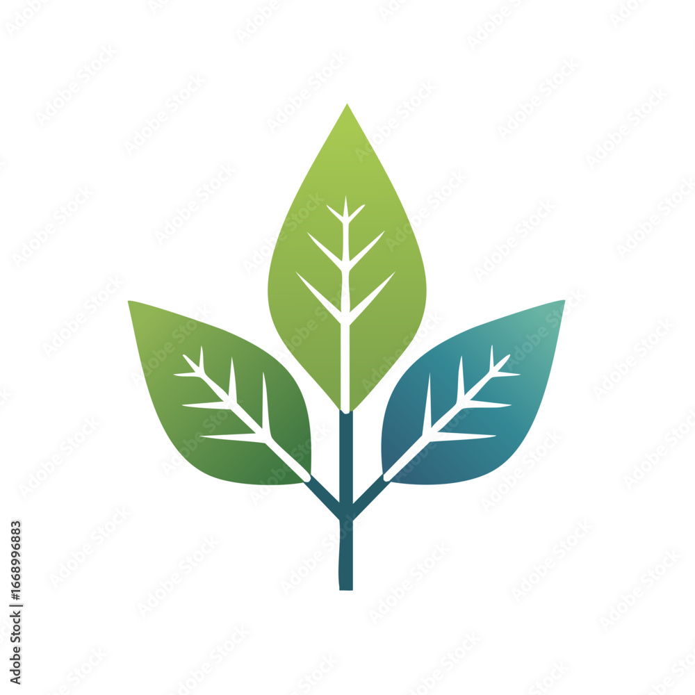 Naklejka premium Stylized Abstract Plant Icon with Gradient Green and Blue Leaves for Environmental Concepts