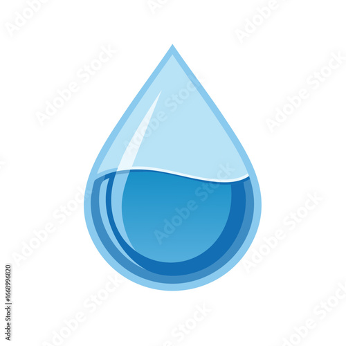 Illustration of a blue liquid water drop with water surface, graphic symbol