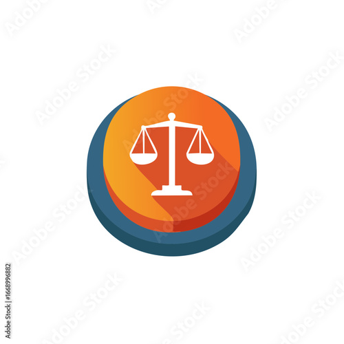 Justice scales icon in circle symbol for law balance and fairness
