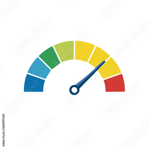 Speedometer gauge with colorful segments and indicator needle showing moderate level