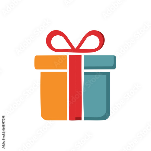 Stylized Gift Box with Red Ribbon and Colorful Panels