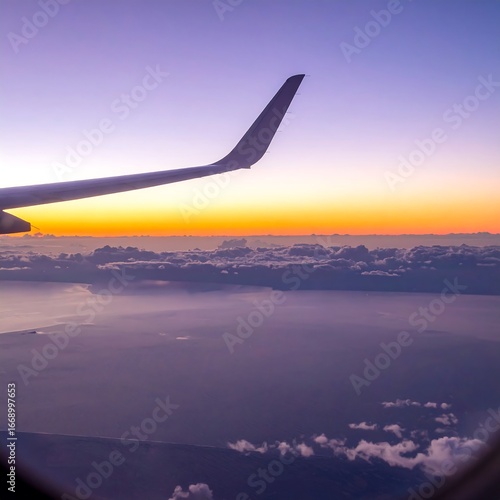 Sunrise view from airplane window