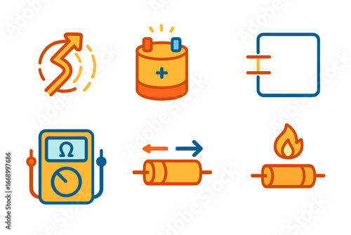 Colorful Electrical Mini-Icons. Flat vector mini-illustrations electrical resistance concepts in colors children's illustrations: