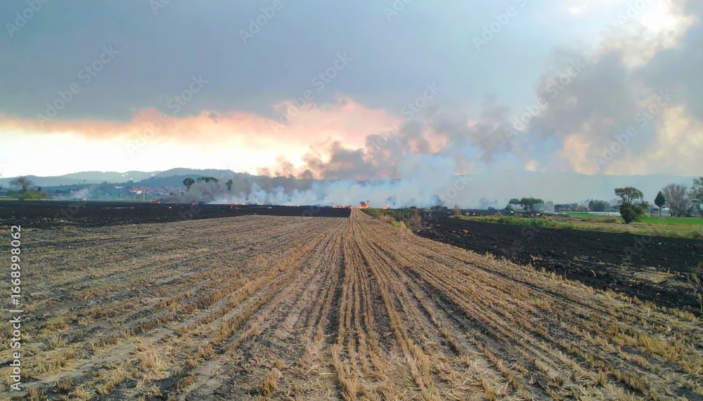 Obraz premium Scorched Field After Drought Fire