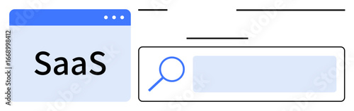 SaaS browser interface featuring bold text, search bar with magnifying glass icon, and clean lines. Ideal for software, technology, search, innovation, user interface, IT solutions simple landing