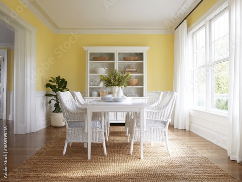 A sun-drenched dining room,...