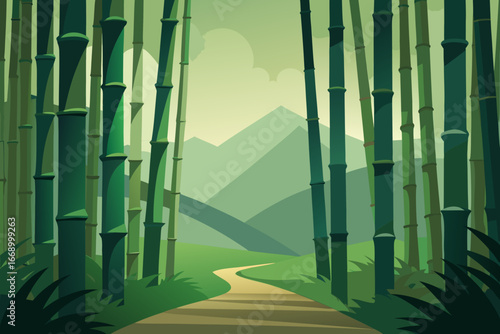 A lush cartoon bamboo forest vector illustration