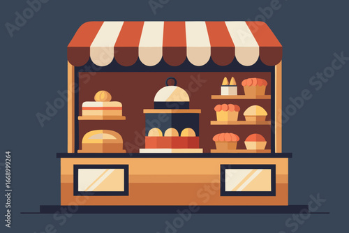 A cartoon bakery filled with delicious cakes vector illustration