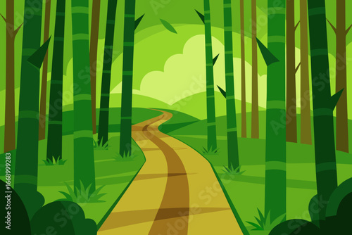 A path through a cartoon bamboo forest vector illustration