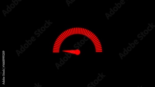 Red Warning Gauge Icon from Low-Level to High Speedometer on Black Background